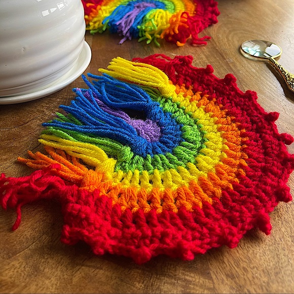 Crochet Rainbow Coasters - Picture 3 of 3